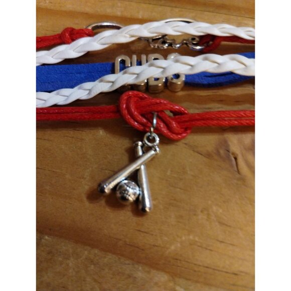 Baseball Cubs Charm Bracelet Rope Braided Band Chicago Red White Blue - Picture 6 of 11